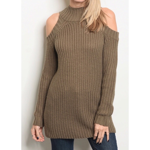 Mocha Cold Shoulder Sweater - Picture 1 of 8